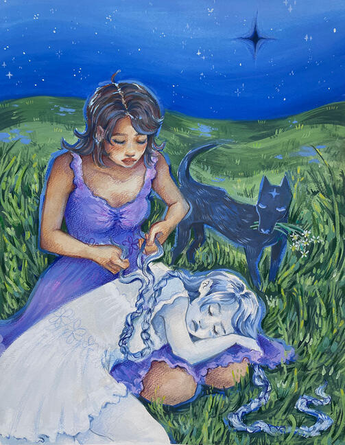 Star Girl 3, gouache, colored pencils (2023)